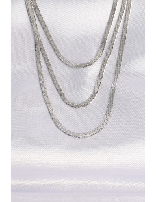 316L Çelik İtalyan Zincir Gümüş Renk Çoklu Kolye - TJ-BKO8698