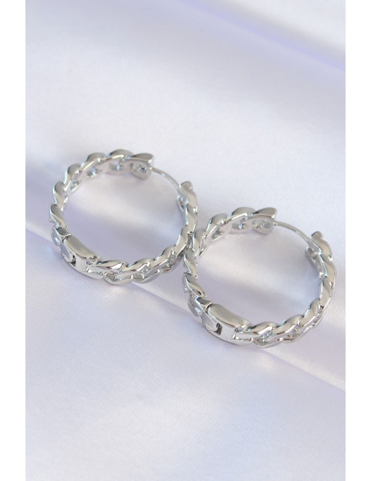 Pirinç Gümüş Renk Zincir Model Halka Küpe - TJ-BKP8971