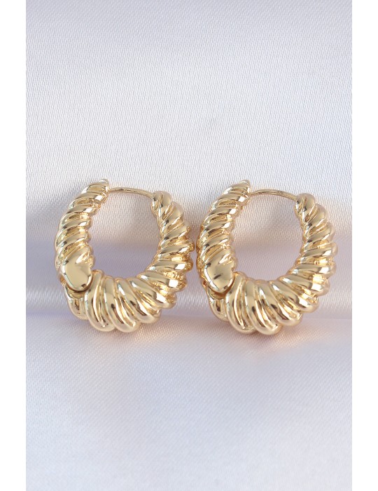 Pirinç Gold Renk Tırtık Detay Bombeli Halka Küpe - TJ-BKP8972