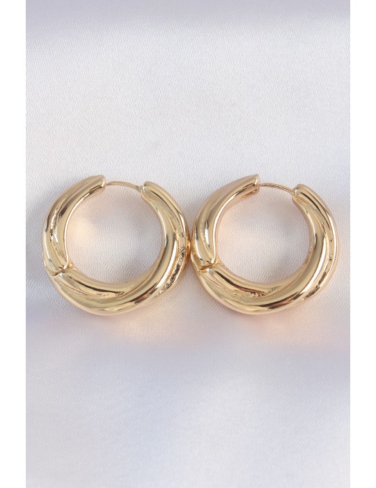 Pirinç Gold Renk Asimetrik Kıvrım Küpe - TJ-BKP8974