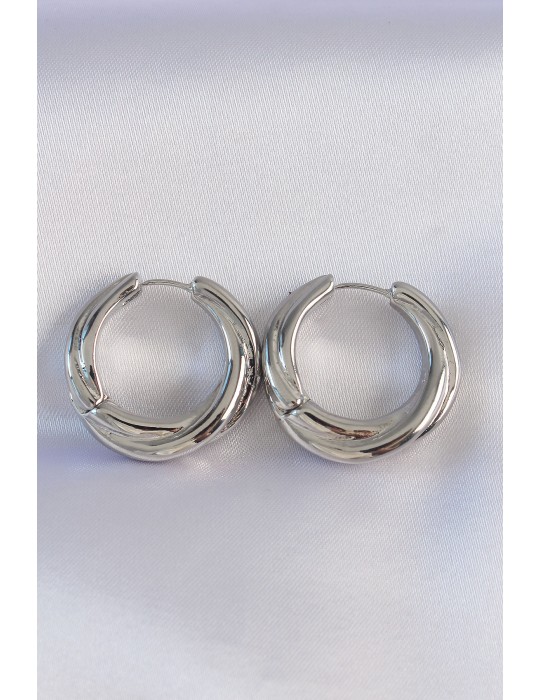 Pirinç Gümüş Renk Asimetrik Kıvrım Küpe - TJ-BKP8975