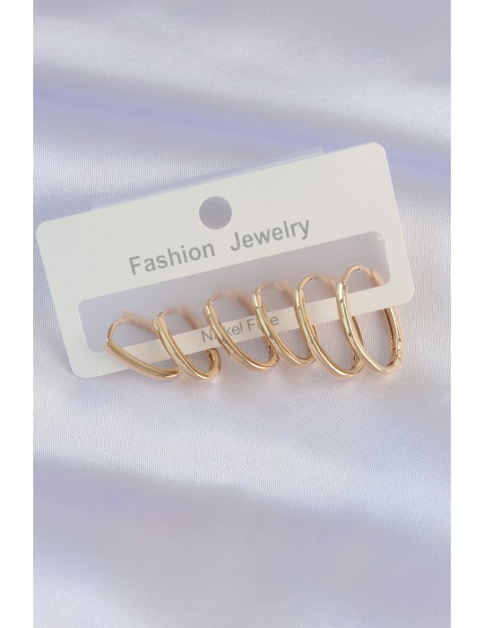Pirinç Gold Renk İnce Oval Küpe Seti - TJ-BKP8988