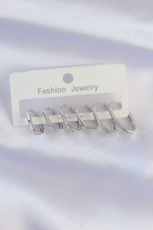 Pirinç Gümüş Renk İnce Oval Küpe Seti - TJ-BKP8989 Pirinç Gümüş Renk İnce Oval Küpe Seti - TJ-BKP8989