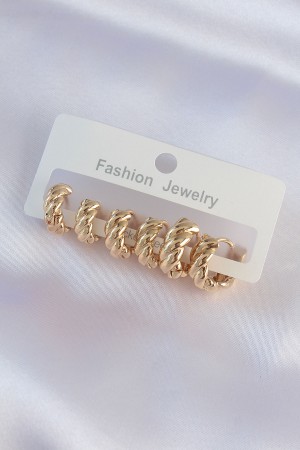 Pirinç Gold Renk Minimal Tırtıklı Küpe Seti - TJ-BKP8990 Pirinç Gold Renk Minimal Tırtıklı Küpe Seti - TJ-BKP8990