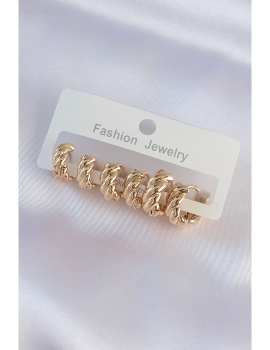 Pirinç Gold Renk Minimal Tırtıklı Küpe Seti - TJ-BKP8990
