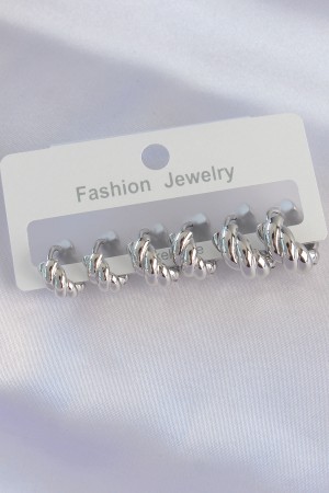 Pirinç Gümüş Renk Minimal Tırtıklı Küpe Seti - TJ-BKP8991 Pirinç Gümüş Renk Minimal Tırtıklı Küpe Seti - TJ-BKP8991