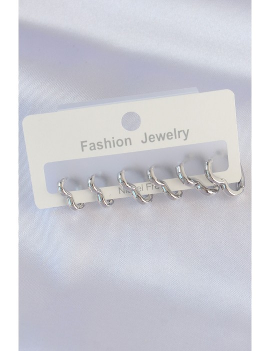 Pirinç Gümüş Renk Kalp Model Küpe Seti - TJ-BKP8993