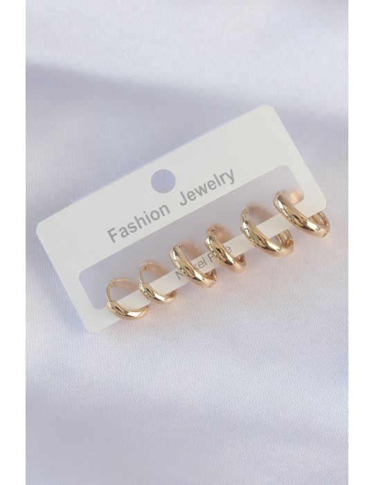 Pirinç Gold Renk Oval Bombeli Küpe Seti - TJ-BKP8996