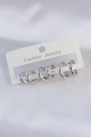 Pirinç Gümüş Renk Oval Bombeli Küpe Seti - TJ-BKP8997 Pirinç Gümüş Renk Oval Bombeli Küpe Seti - TJ-BKP8997