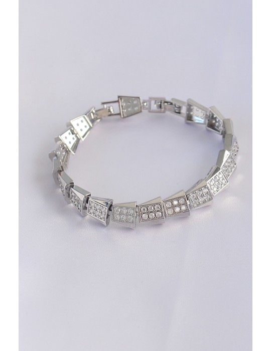 Vip Seri Pirinç Zirkon Taşlı Gümüş Renk Geometrik Bileklik - TJ-BB6059