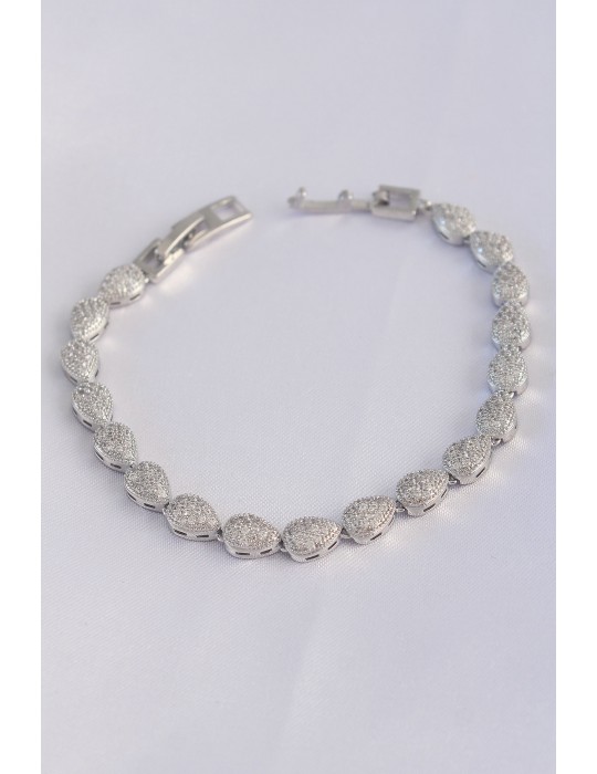 Vip Seri Pirinç Zirkon Taşlı Gümüş Renk Damla Model Bileklik - TJ-BB6065