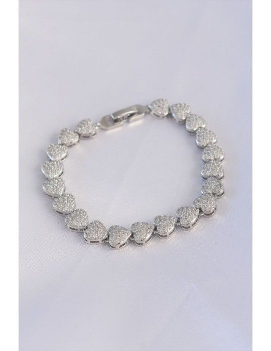 Vip Seri Pirinç Zirkon Taşlı Gümüş Renk Kalp Model Bileklik - TJ-BB6067