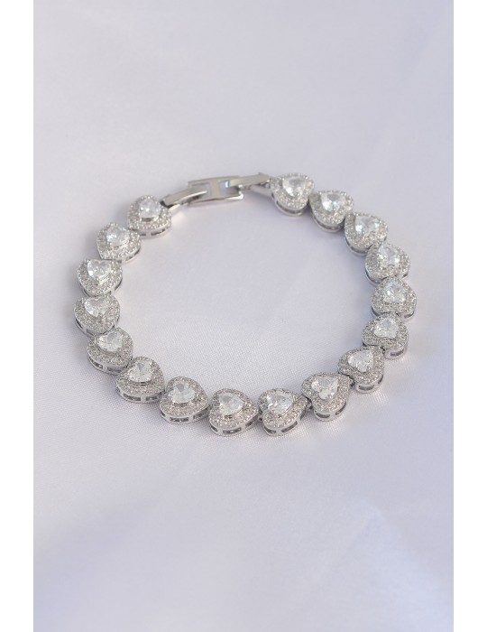 Vip Seri Pirinç Zirkon Taşlı Gümüş Renk Kalp Model Bileklik - TJ-BB6073