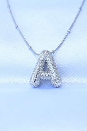 316L Çelik Zincirli Zirkon Taşlı A Harfli Gümüş Renk Bubble Kolye - TJ-BKO8729 316L Çelik Zincirli Zirkon Taşlı A Harfli Gümüş Renk Bubble Kolye - TJ-BKO8729