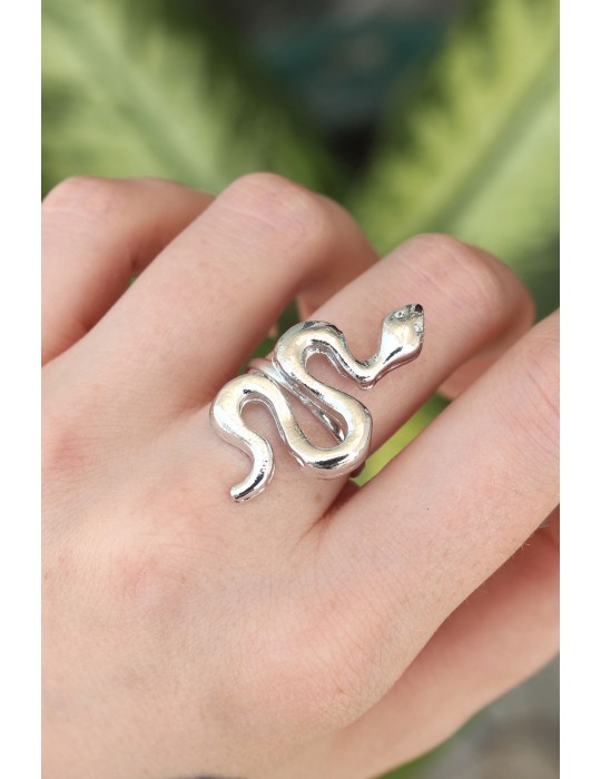 Pirinç Gümüş Renk Ayarlanabilir Yılan Yüzük - TJ-BYK3163