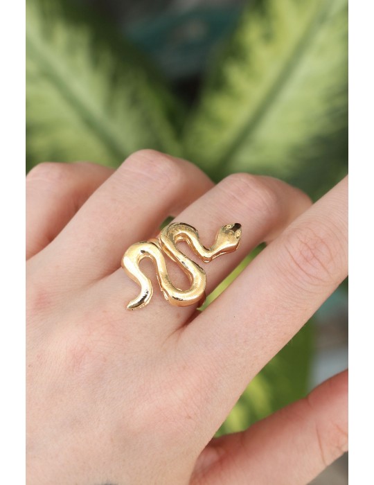 Pirinç Gold Renk Ayarlanabilir Yılan Yüzük - TJ-BYK3164