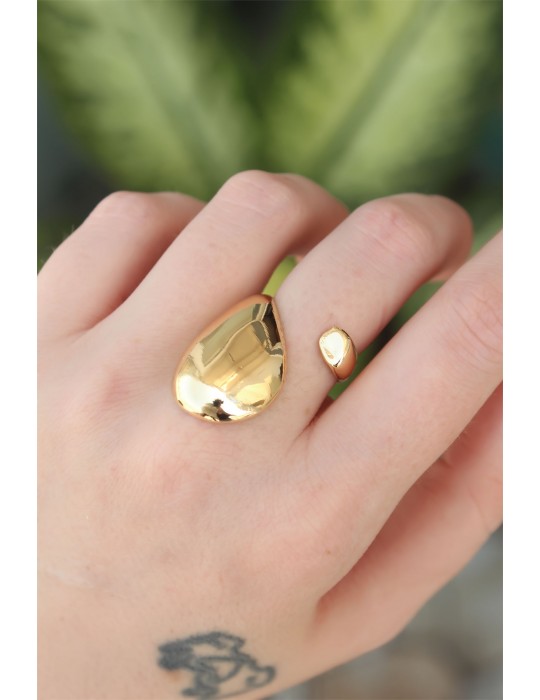 Pirinç Gold Renk Ayarlanabilir İri Bombeli Yüzük - TJ-BYK3178