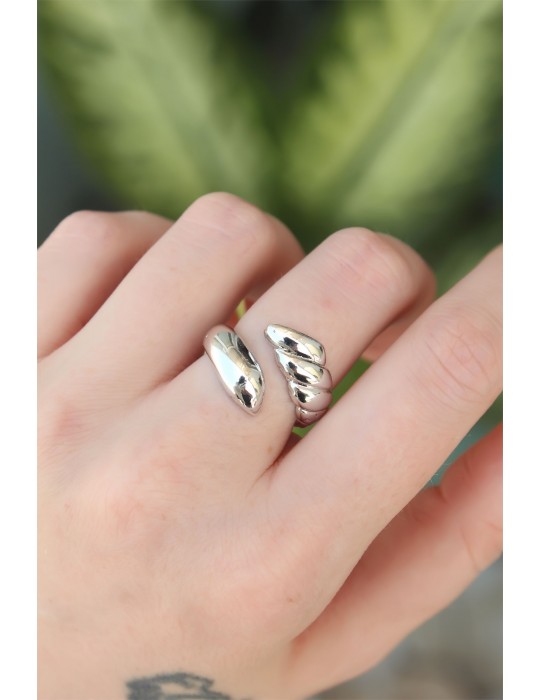 Pirinç Gümüş Renk Ayarlanabilir Sarmal Yüzük - TJ-BYK3195