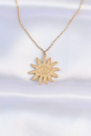 316L Çelik Zincir Gold Renk Göz Güneşi Tasarımlı Kolye - TJ-BKO8734
