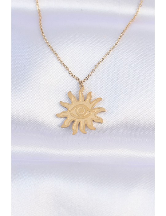 316L Çelik Zincir Gold Renk Göz Güneşi Tasarımlı Kolye - TJ-BKO8734