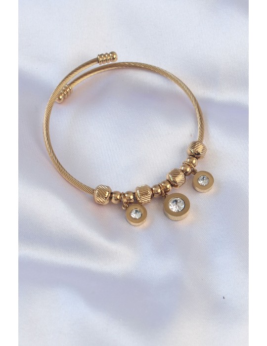 316L Çelik Gold Renk Zirkon Taşlı Model Charm Bileklik - TJ-BB6089