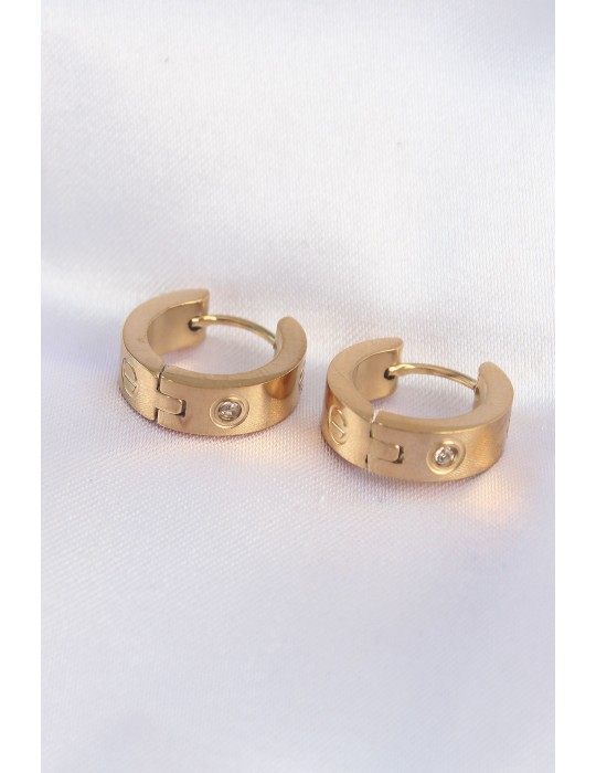 316L Çelik Gold Renk Zirkon Taşlı Minimal Model Halka Küpe - TJ-BKP9007