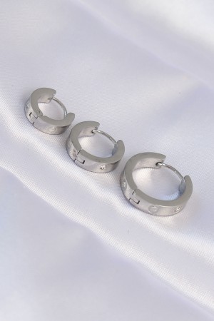 316L Çelik Gümüş Renk Zirkon Taşlı Model 3lü Halka Küpe - TJ-BKP9008 316L Çelik Gümüş Renk Zirkon Taşlı Model 3lü Halka Küpe - TJ-BKP9008