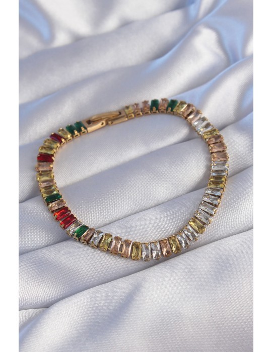 316L Çelik Gold Renk Renkli Su Yolu Tasarımlı Bileklik - TJ-BB6103