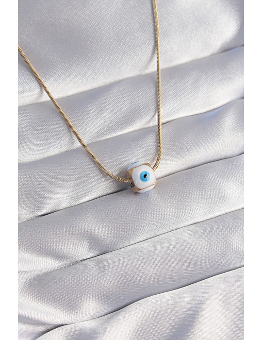 316L Çelik Gold Renk Mineli Nazar Model Kolye - TJ-BKO8757