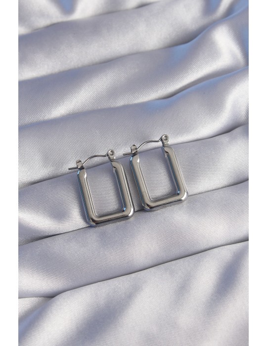 316L Çelik Gümüş Renk Dikdörtgen Model Küpe - TJ-BKP9038