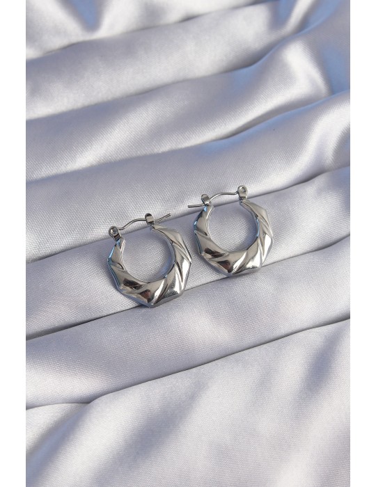 316L Çelik Gümüş Renk Kıvrımlı Görünüm Geometrik Model Küpe - TJ-BKP9045