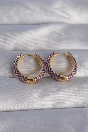 Pirinç Gold Renk Mor Etnik Desenli Halka Küpe - TJ-BKP9076 Pirinç Gold Renk Mor Etnik Desenli Halka Küpe - TJ-BKP9076