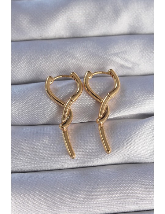 Pirinç Gold Renk Sarmal Çubuk Tasarımlı Uzun Küpe - TJ-BKP9086