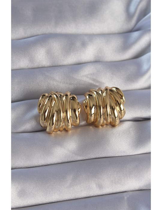 Pirinç Gold Renk Tırtıklı Bombe Model Küpe - TJ-BKP9089