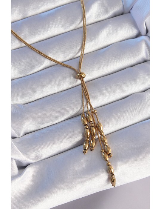 316L Çelik Gold Renk Boyu Ayarlanabilir Sallantılı Model Kolye - TJ-BKO8885