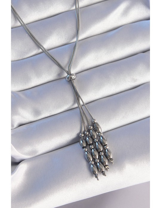 316L Çelik Gümüş Renk Boyu Ayarlanabilir Sallantılı Model Kolye - TJ-BKO8886