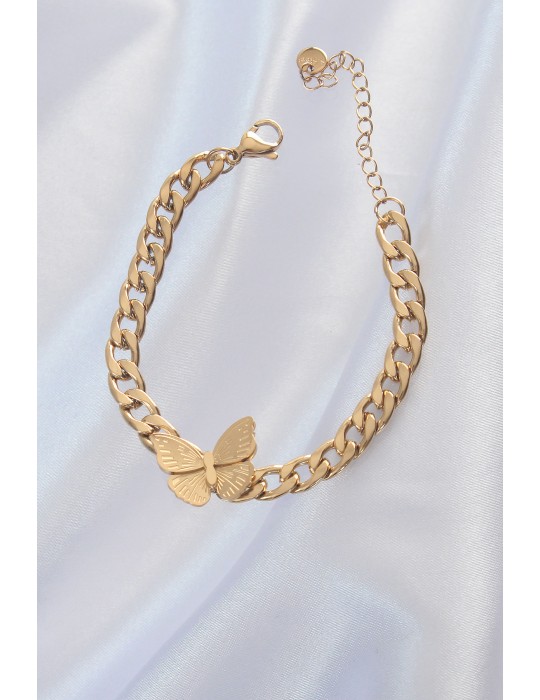 316L Çelik Gold Renk Figür İşleme Detay Zincir Model Kadın Bileklik - TJ-BB5328