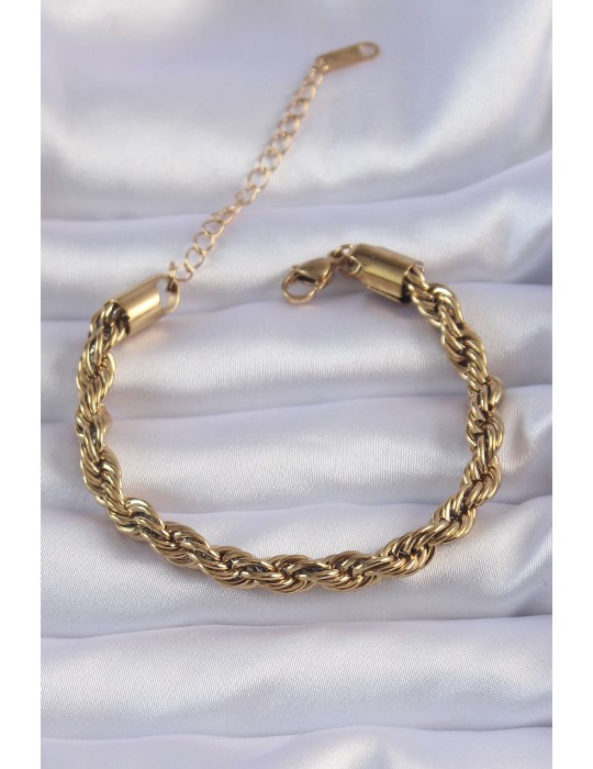 316L Çelik Gold Renk Kalın Burgu Zincir Bileklik - TJ-BB6167
