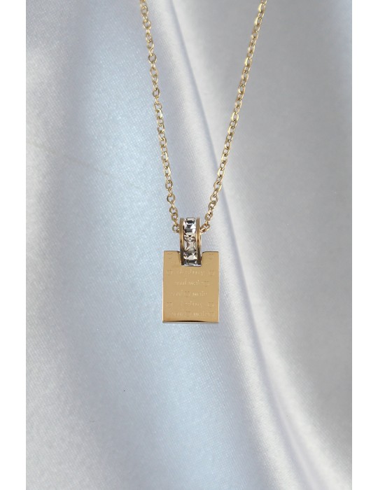 316L Çelik Zincir Gold Renk Zirkon Taşlı Aşk Mektubu Kolye - TJ-BKO8907