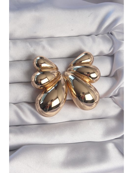 Pirinç Gold Renk İri Bombeli Küpe - TJ-BKP9111