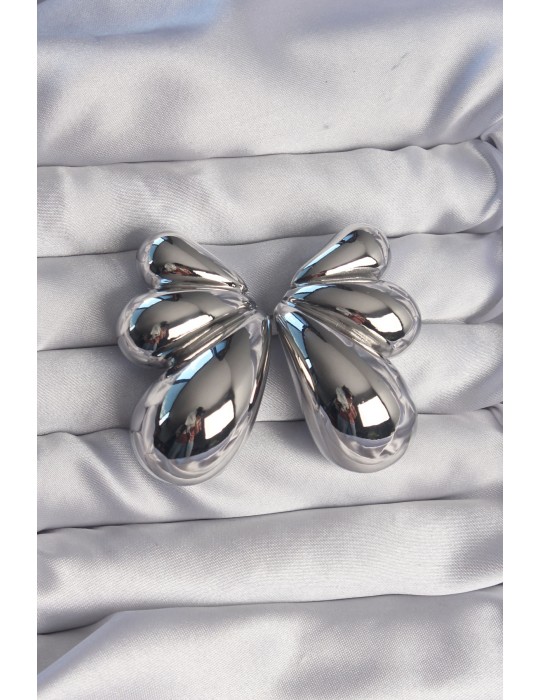 Pirinç Gümüş Renk İri Bombeli Küpe - TJ-BKP9112