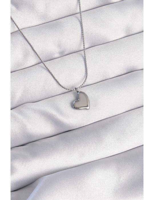 316L Çelik Gümüş Renk Minimal Kalp Tasarımlı Kolye - TJ-BKO8925