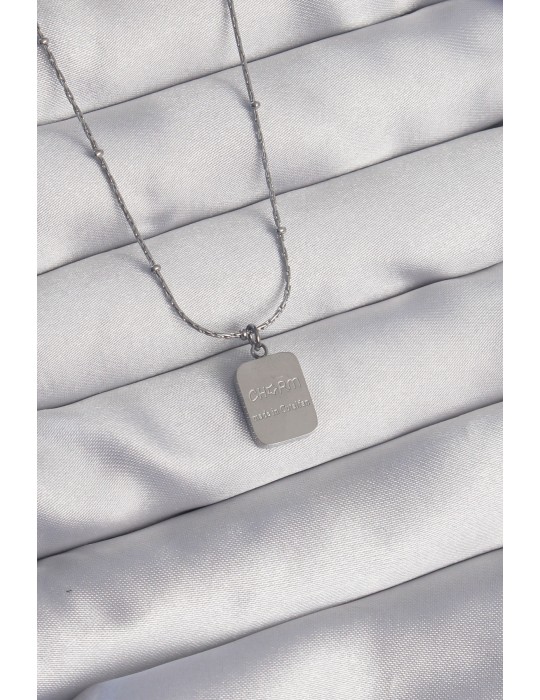 316L Çelik Gümüş Renk Kare Charm Model Kolye - TJ-BKO8927