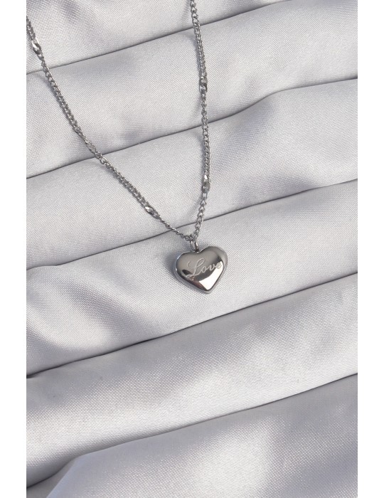 316L Çelik Gümüş Renk Kalp Model Love Kolye - TJ-BKO8932