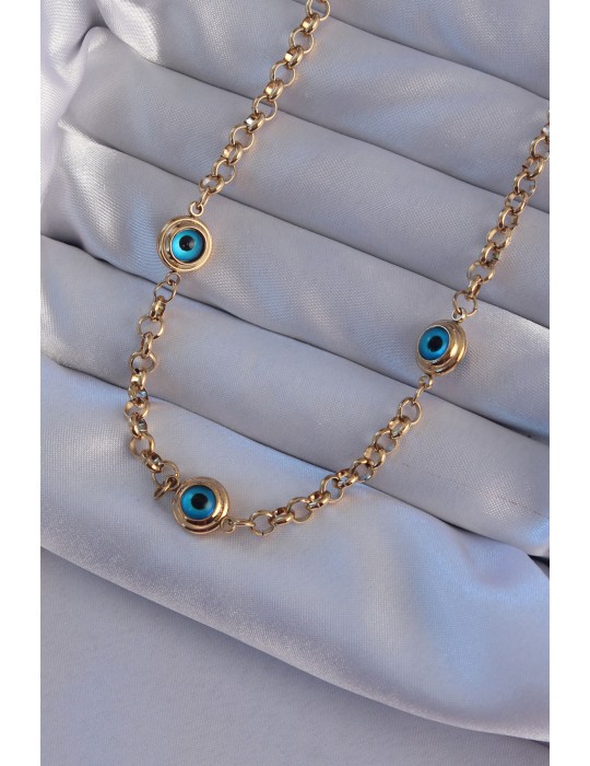 316L Çelik Gold Renk Nazar Boncuk Model Kolye - TJ-BKO8947