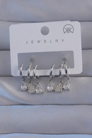 Pirinç Gümüş Renk Zirkon Taşlı Damla Model Çoklu Görünüm Yarım Halka Küpe - TJ-BKP9141 Pirinç Gümüş Renk Zirkon Taşlı Damla Model Çoklu Görünüm Yarım Halka Küpe - TJ-BKP9141