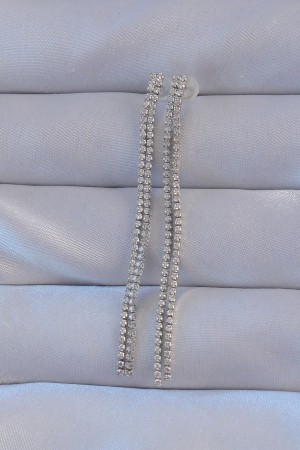 Pirinç Gümüş Renk Zirkon Taşlı Su Yolu Model Küpe - TJ-BKP9146 Pirinç Gümüş Renk Zirkon Taşlı Su Yolu Model Küpe - TJ-BKP9146