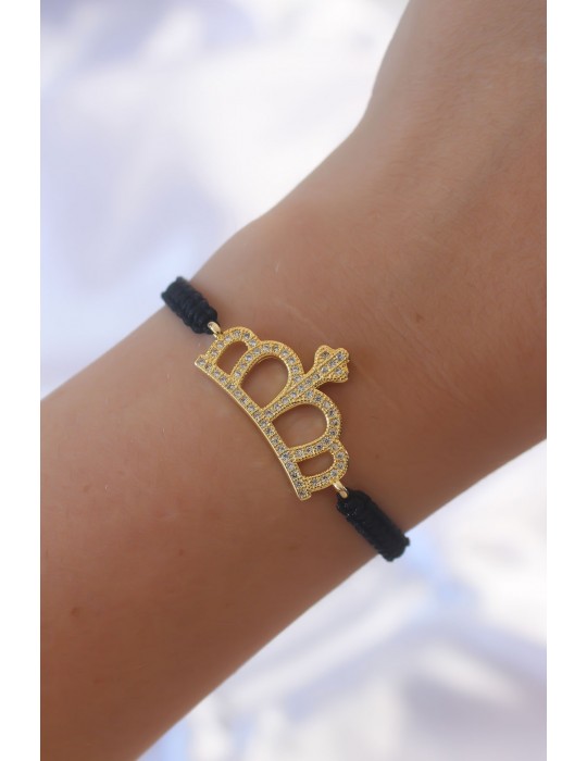 Gold Renk Zirkon Taşlı Taç Figür Makrome Bileklik - TJ-BB6214