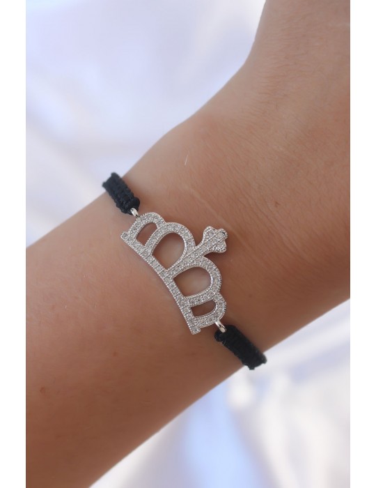 Gümüş Renk Zirkon Taşlı Taç Figür Makrome Bileklik - TJ-BB6215