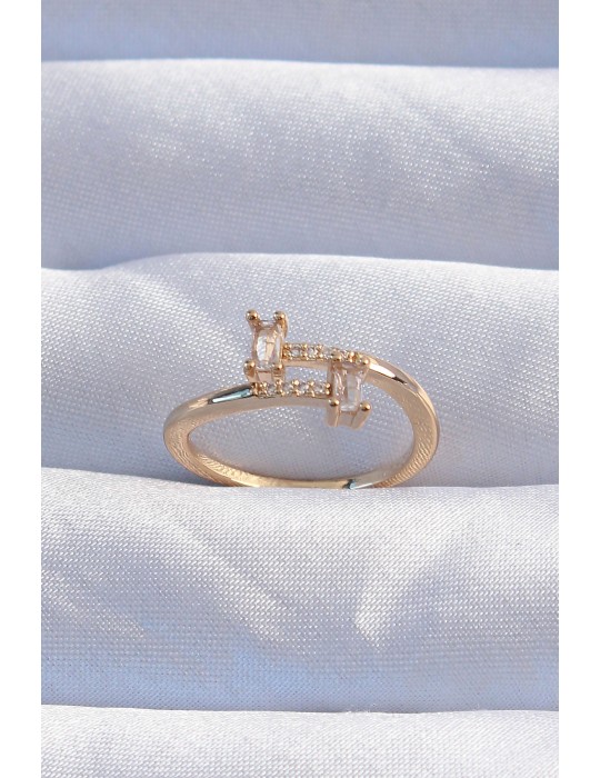 Pirinç Gold Renk Zirkon Taşlı Geometrik Ayarlanabilir Yüzük - TJ-BYK3239